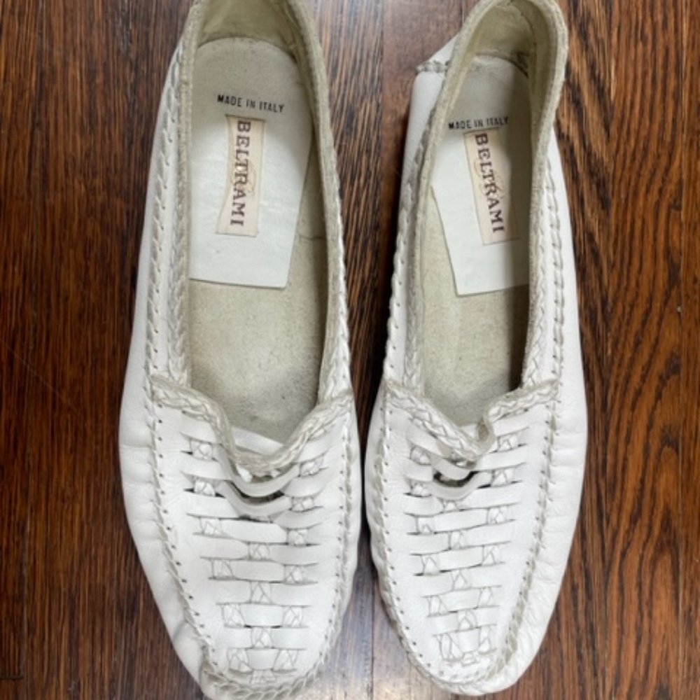 Vintage Beltrami Leather Men slip on soft loafer Shoes white made in Italy US11